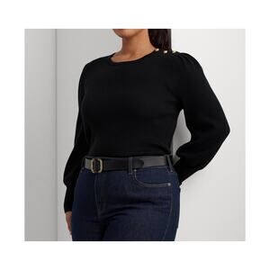 Lauren Ralph Lauren Plus Size Crewneck Puff-Sleeve Sweater - Black 2X NWT